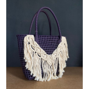Purple carry Bag in Macarame fringe - A Tale of Crafts
